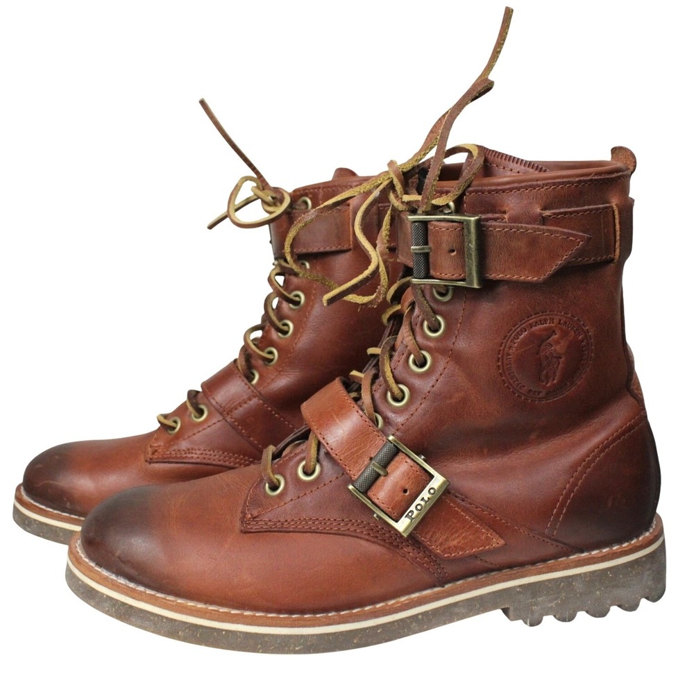 Polo Ralph Lauren Maurice Leather Harness Boots‎ Mens 9D Brown Lace Up Moto